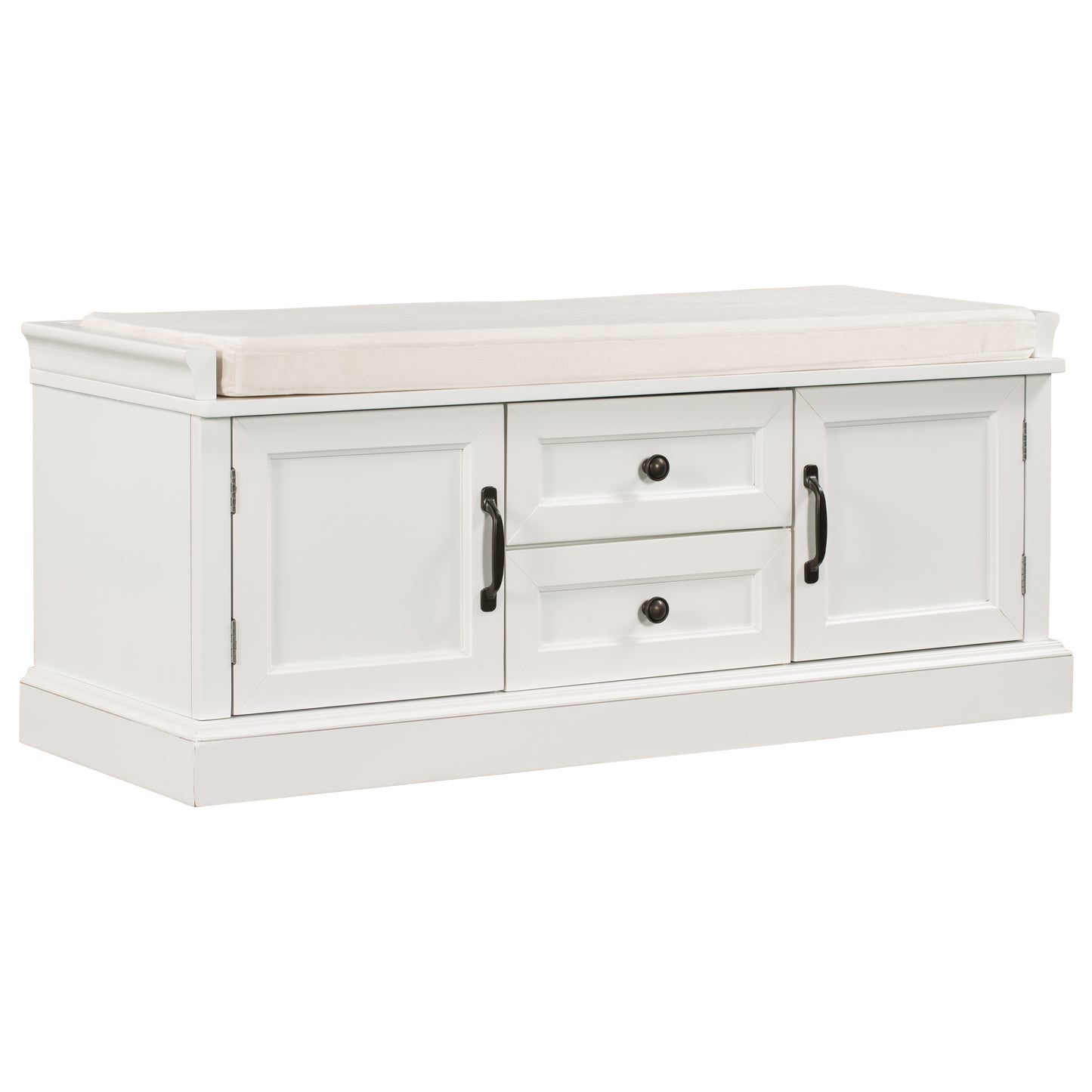 Stash Storage Bench with 2 Drawers and 2 Cabinets - White