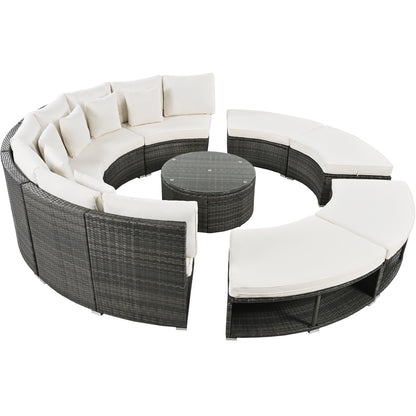 Serrano 9 Pc Outdoor Patio Circular Outdoor Sofa Set - Beige