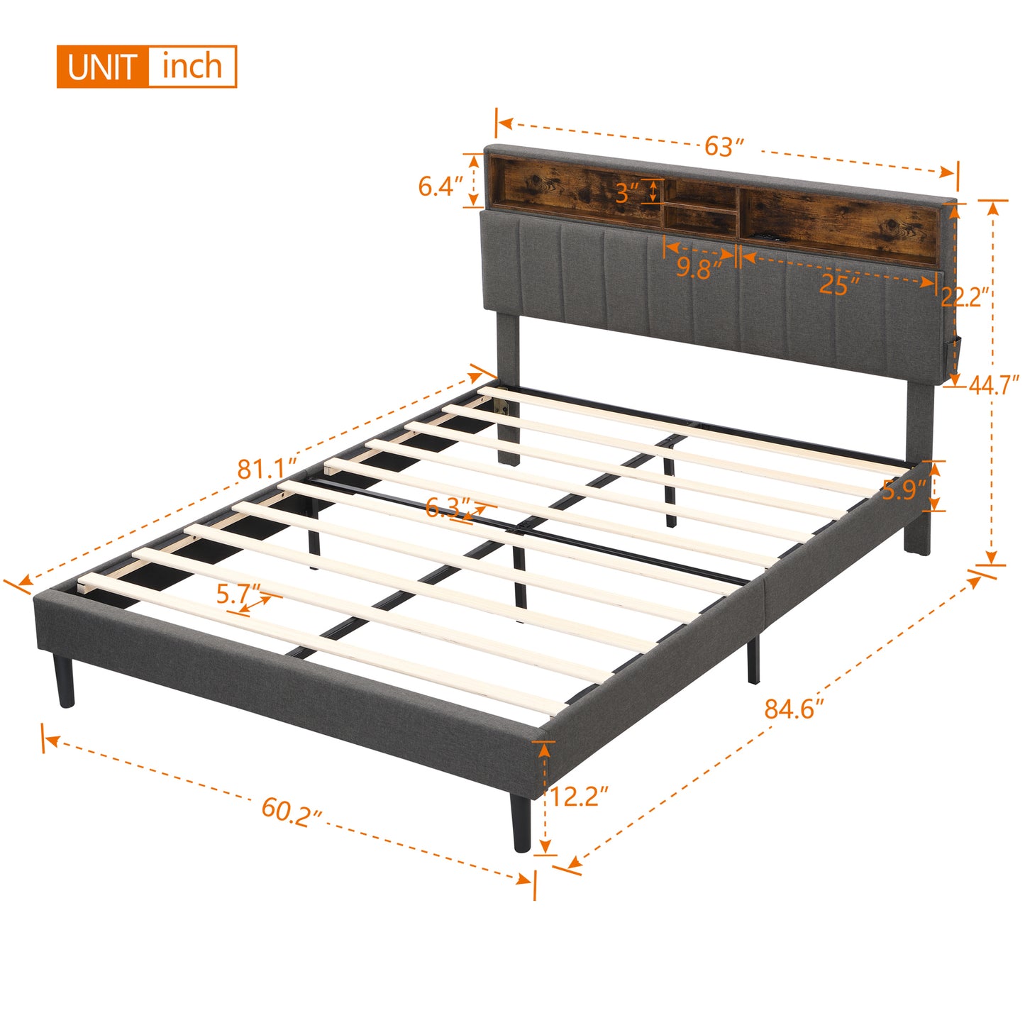 Alvin Queen Size Platform Bed Frame - Gray