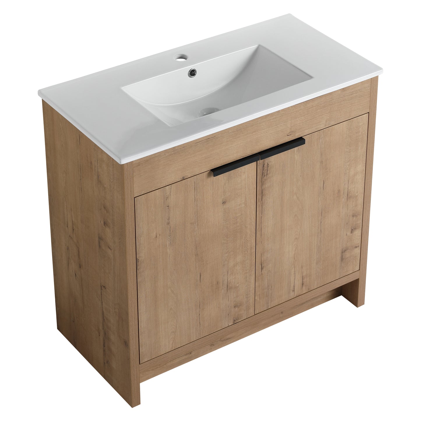 36" Freestanding Bathroom Vanity with White Ceramic Sink & 2 Soft-Close Cabinet Doors