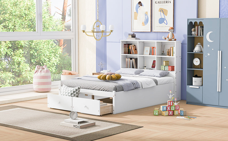 Jazz Full Size Platform Bed w 2 Drawers - White