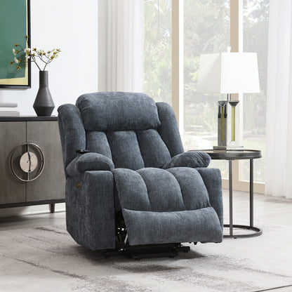 Omarion Velvet Power Recliner w/Lift, Heating & Massage - Blue