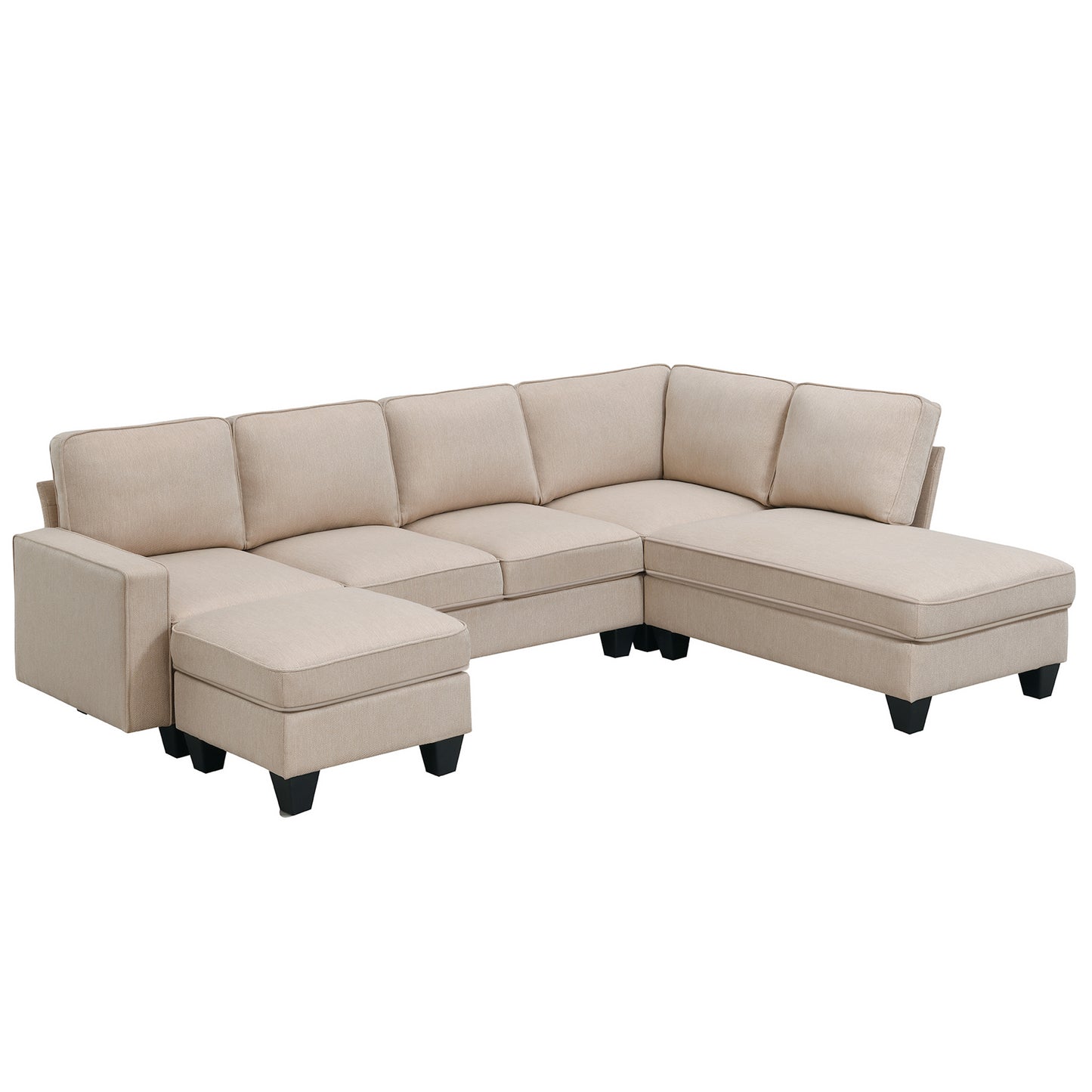 Vortex 7-seat Linen Fabric L-shaped Sectional Sofa - khaki