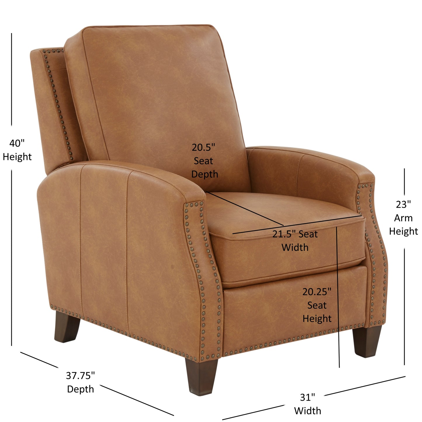 Jack Faux Leather Push Back Recliner - Brown