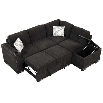 Javier Reversible Sectional Pull-Out Sofa Bed - Black