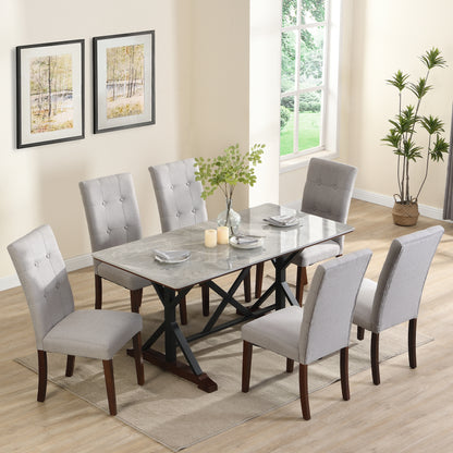 Zelma 7pc Dining Set Dining Table 6x Side Chairs - Gray