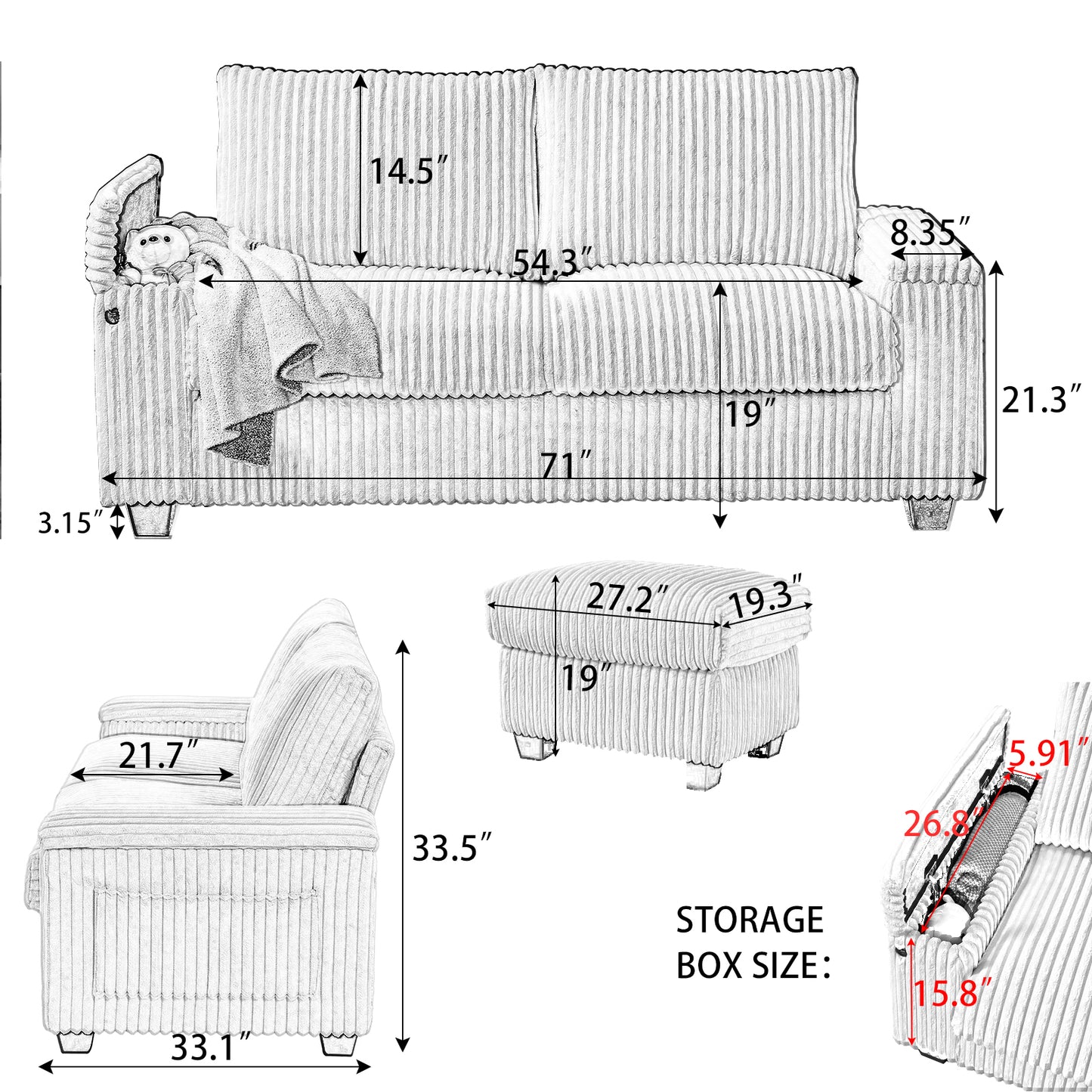 Zama Fabric Loveseat - Beige