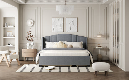 Mali Queen Size Platform Bed with Wingback Headboard - Gray