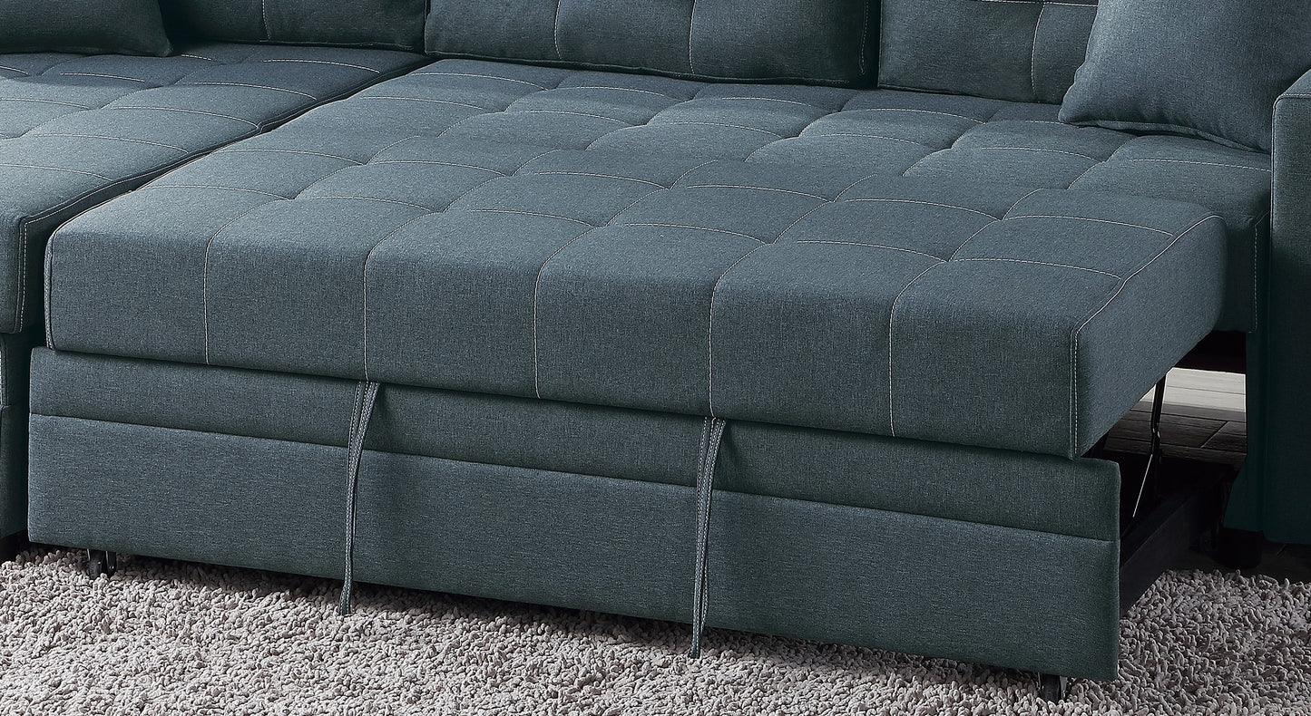 Amir Convertible Sectional Pull Out Bed Sofa Chaise Reversible Storage Chaise - Blue Grey