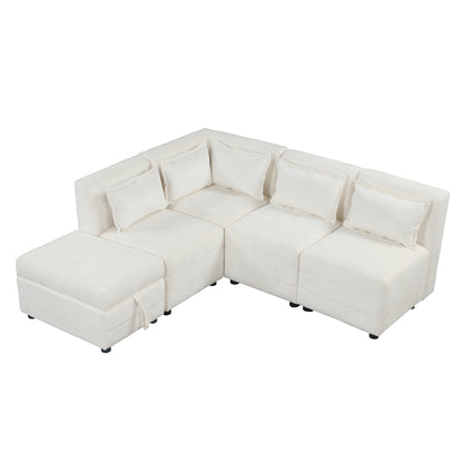 Lexi Sectional Sofa 5-seater Modular Couches with Storage Ottoman - Cream