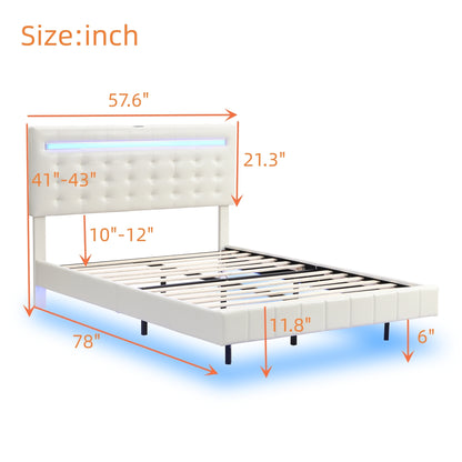 Marc Full Size Floating Bed Frame with LED - White