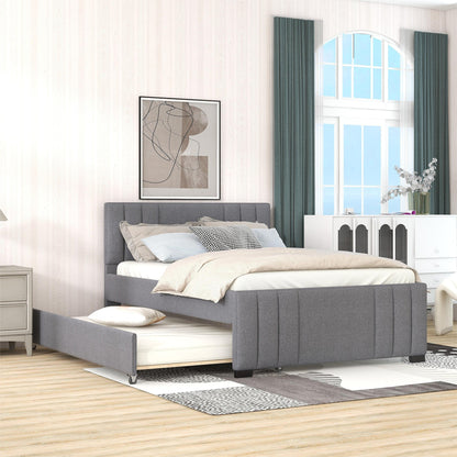 Eira Full Size Upholstered Platform Bed with Trundle - Grey