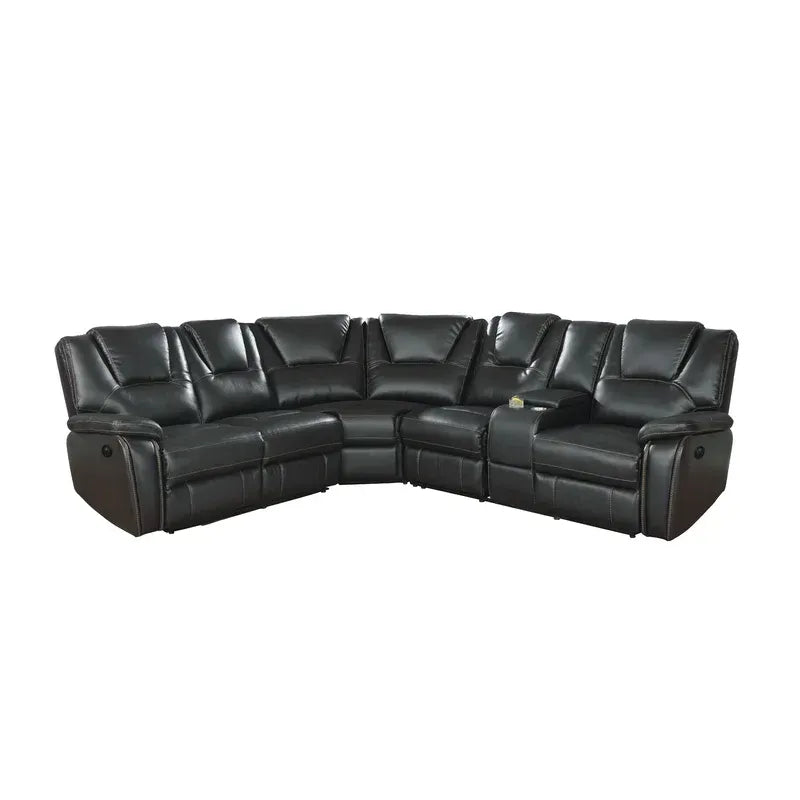 Hiroshi Power Reclining Sectional Faux Leather Sofa - Black