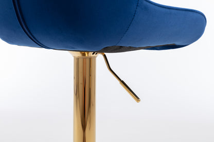 Stramline Adjustable Velvet + Golden Leg Bar Stool - Blue Set of 2