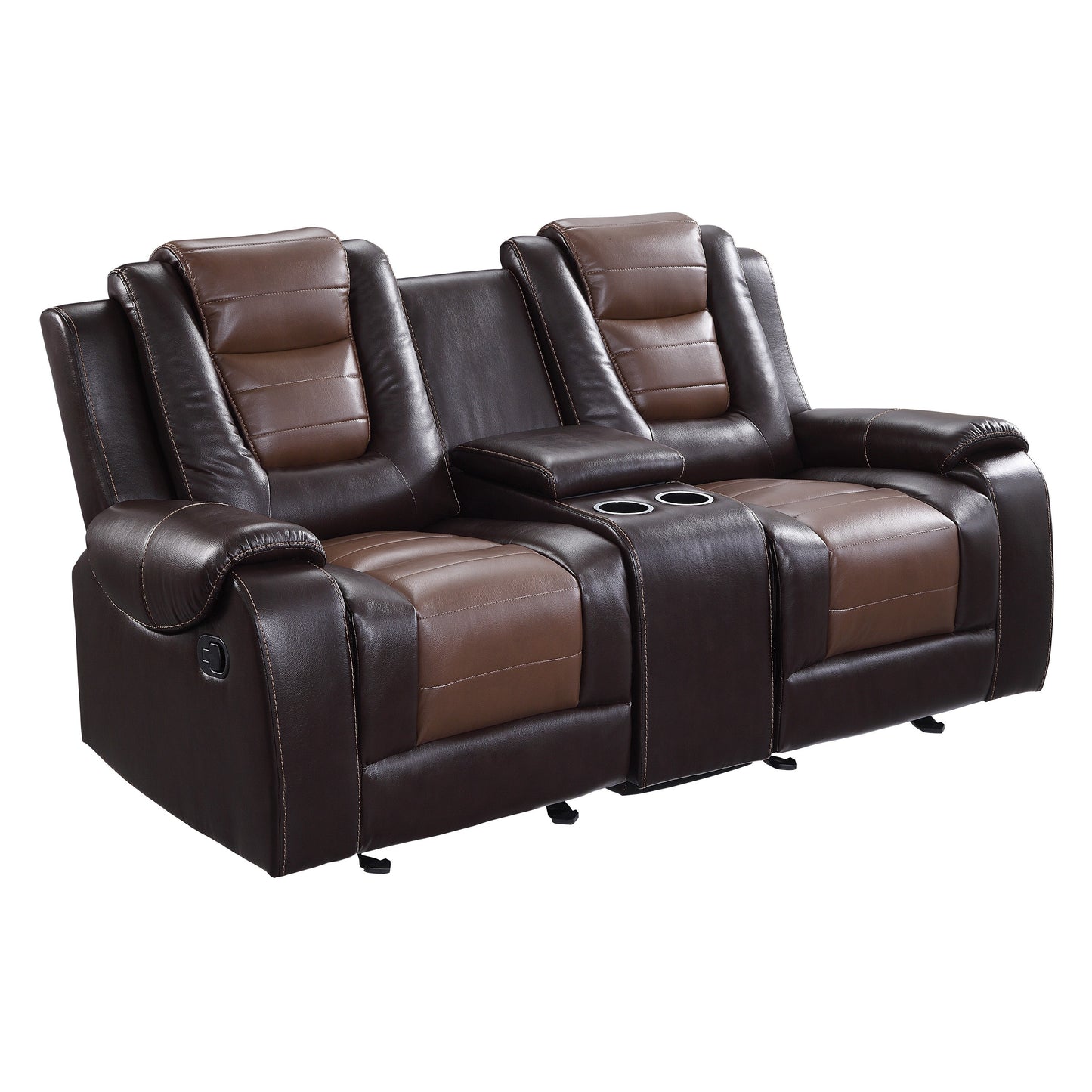 Lozano Loveseat Dual Glider Reclining with Center Console - Dark Brown+Light Brown