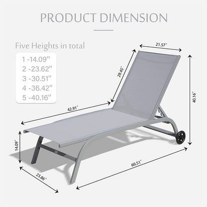 Ezra Outdoor Chaise Lounge with Wheels (Set of 2) - Light Gray