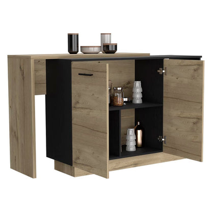 Sicilia Kitchen Island  Three Shelves  -Black + Oak