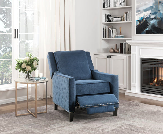 Burch Fabric Upholstered Nailhead Trim Reclining Chair - Blue