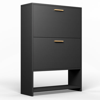 2 Drawer All Steel Large Shoe Cabinet - Black