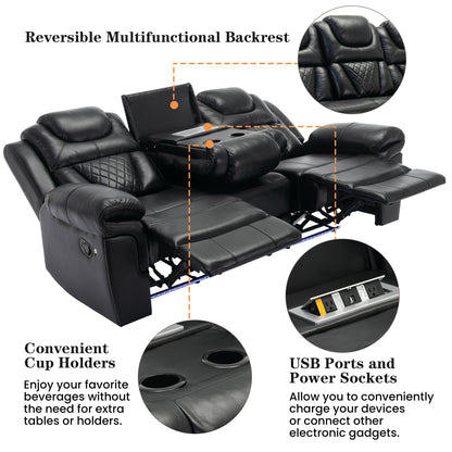 Milo 3 Pieces Recliner Sofa Sets - Black