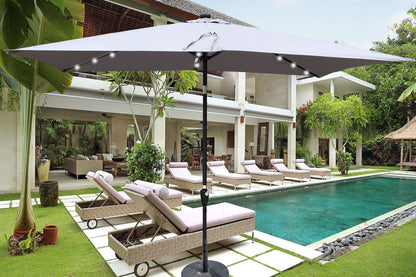 Joya 10 x 6.5 ft Patio Solar LED Umbrellas  with Crank - Light Gray