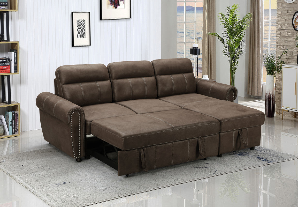 Ashton Microfiber Reversible Sleeper Sectional Sofa - Brown