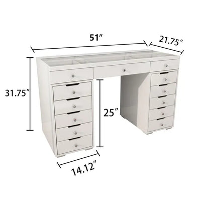 Zano High Gloss White 13-drawers Makeup Vanities