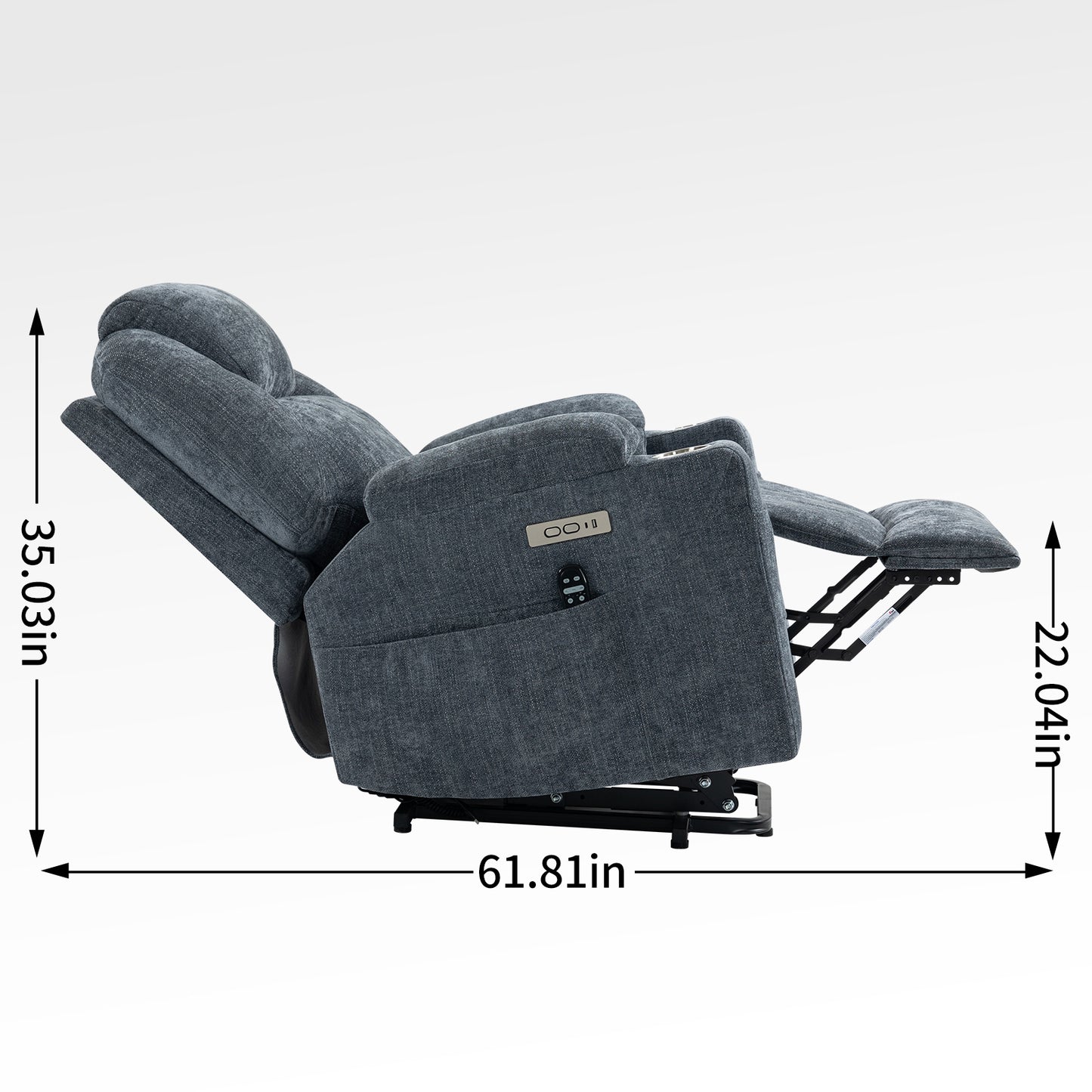 Okin Power Lift Chenille Recliner with Massage & Heat - Blue