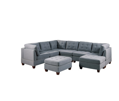 Eleni Modular Sectional 9pc Set 3x Corner Wedge 4x Armless Chairs and 2x Ottomans - Gray