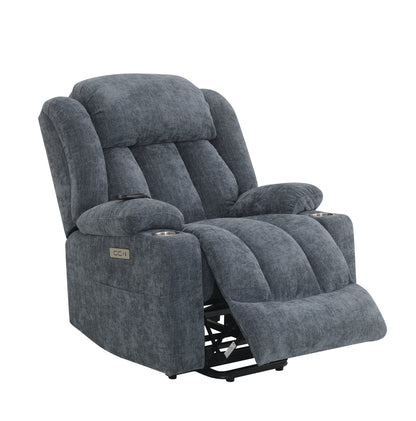 Omarion Velvet Power Recliner w/Lift, Heating & Massage - Blue