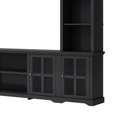 Tio Entertainment Wall Unit TV Stand with Tempered Glas - Black