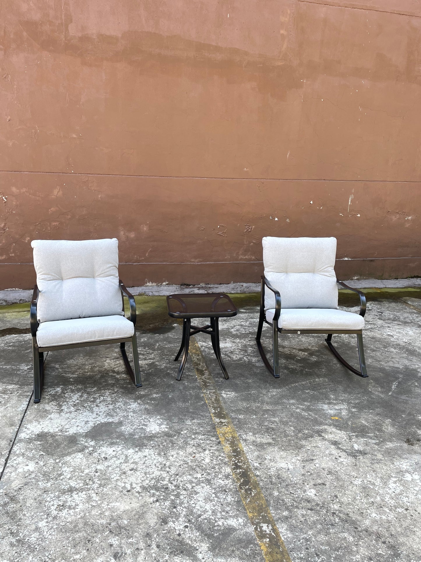 Ariane 3 Pc Outdoor Swivel Rocker Patio Chairs - Off White