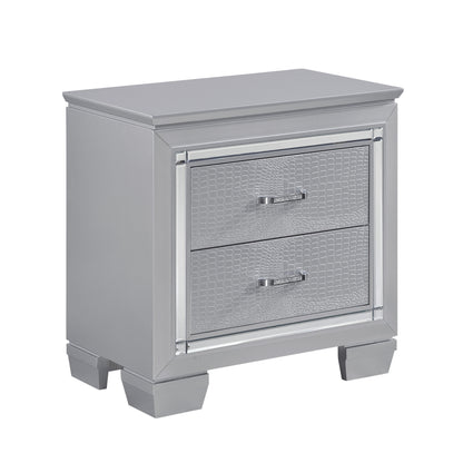 Ken Faux Alligator Embossed Textured Nightstand - Silver