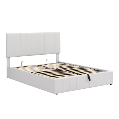 Shell Queen Size Storage Bed w Hydraulic System - White