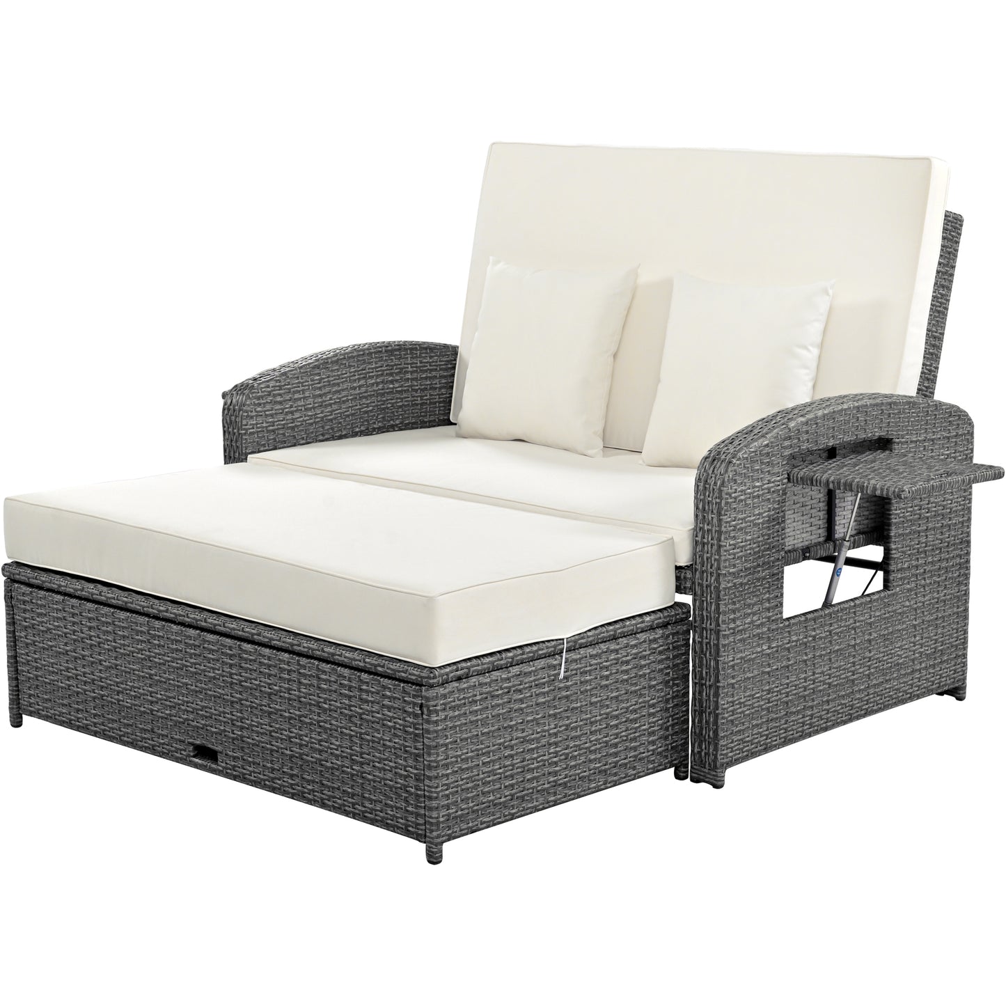 Tula PE Wicker Rattan Double Chaise Lounge - White