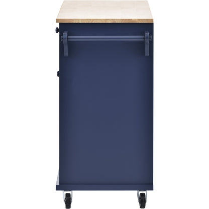 Retro Kitchen Island Cart with Storage Cabinet -Dark blue