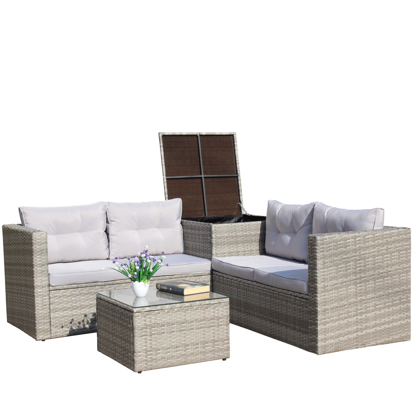 Ochoa 4 Pc Patio Sectional Wicker Rattan Sofa Set - Gray