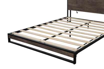 Bova Queen Size Platform Bed Frame with Socket - Black