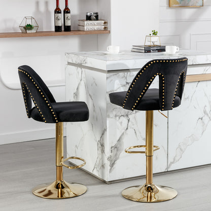 Nadia Velvet Adjusatble Seat  Bar Stool - Black Set of 2