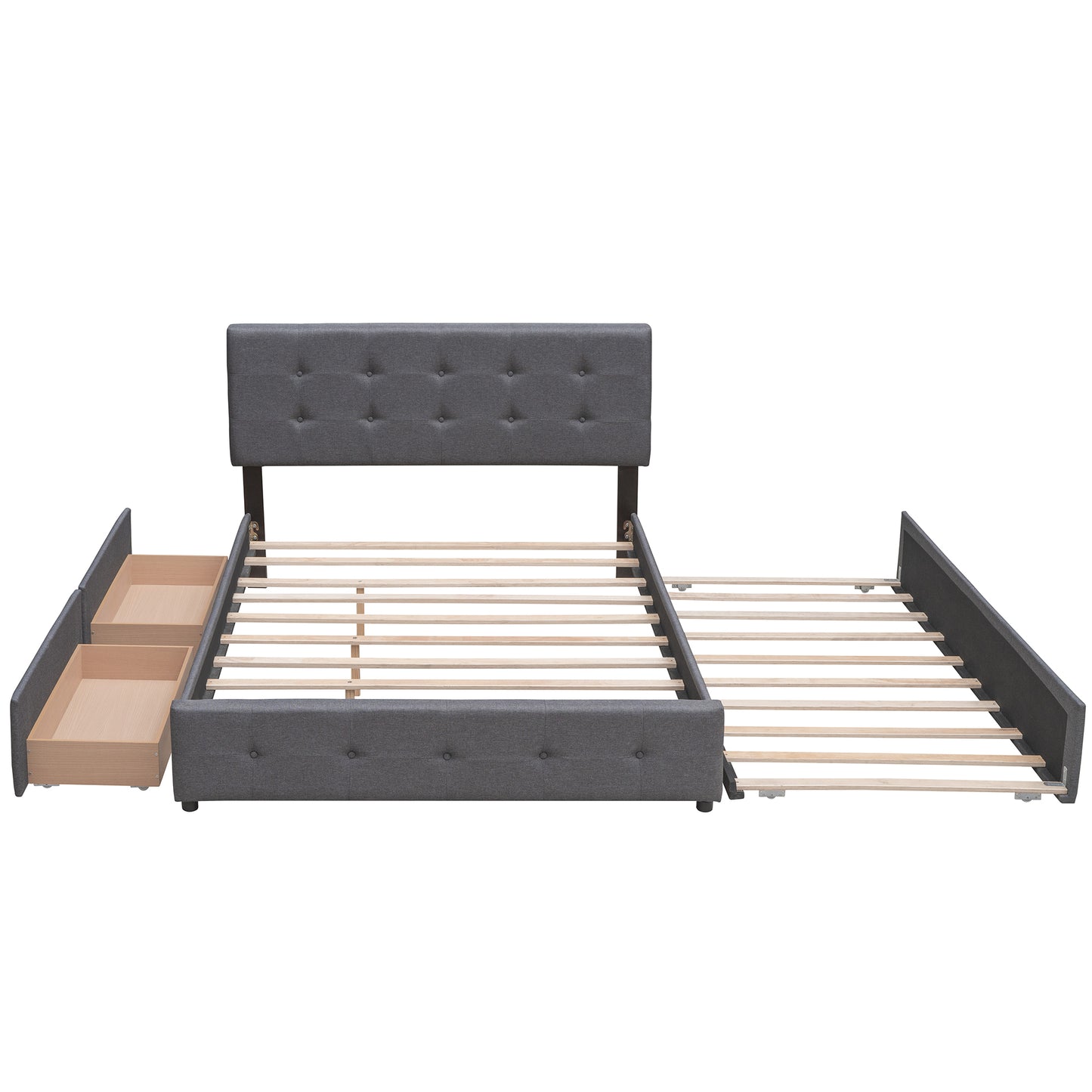 Draco Queen Size Platform Bed with 2 Drawers - Dark Gray