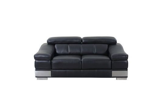 Porta Top Grain Italian Leather Loveseat - Black