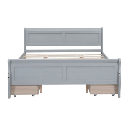 Meg Queen Size Wood Platform Bed with 4 Drawers - Gray