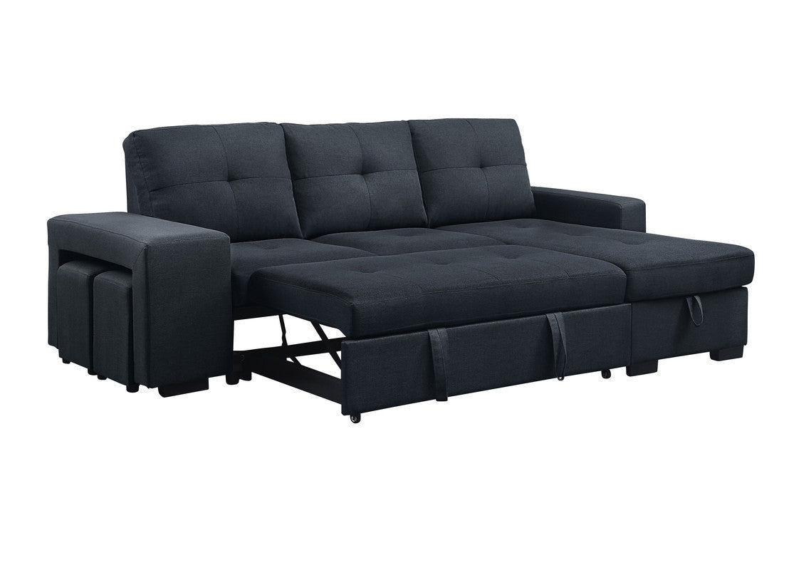 Lucas Linen Sleeper Sectional Sofa with Reversible Storage Chaise - Dark Gray