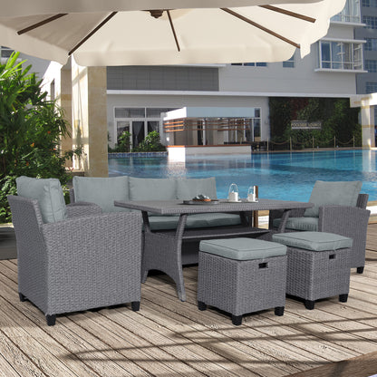 Matson 6 Pc Patio Rattan Wicker Set - Gray