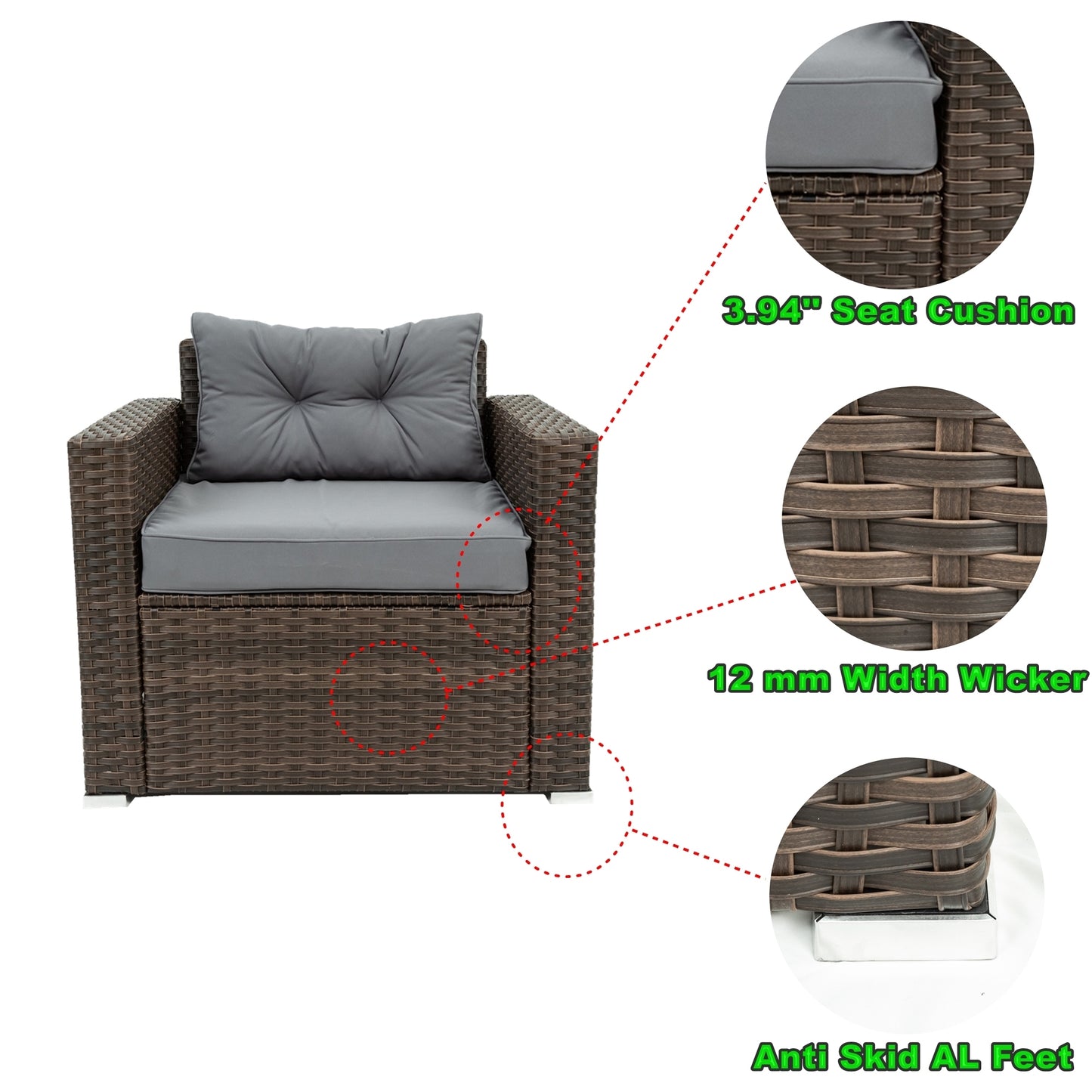 Burnette  6 Pc Outdoor Patio Rattan Sectional Sofa Set