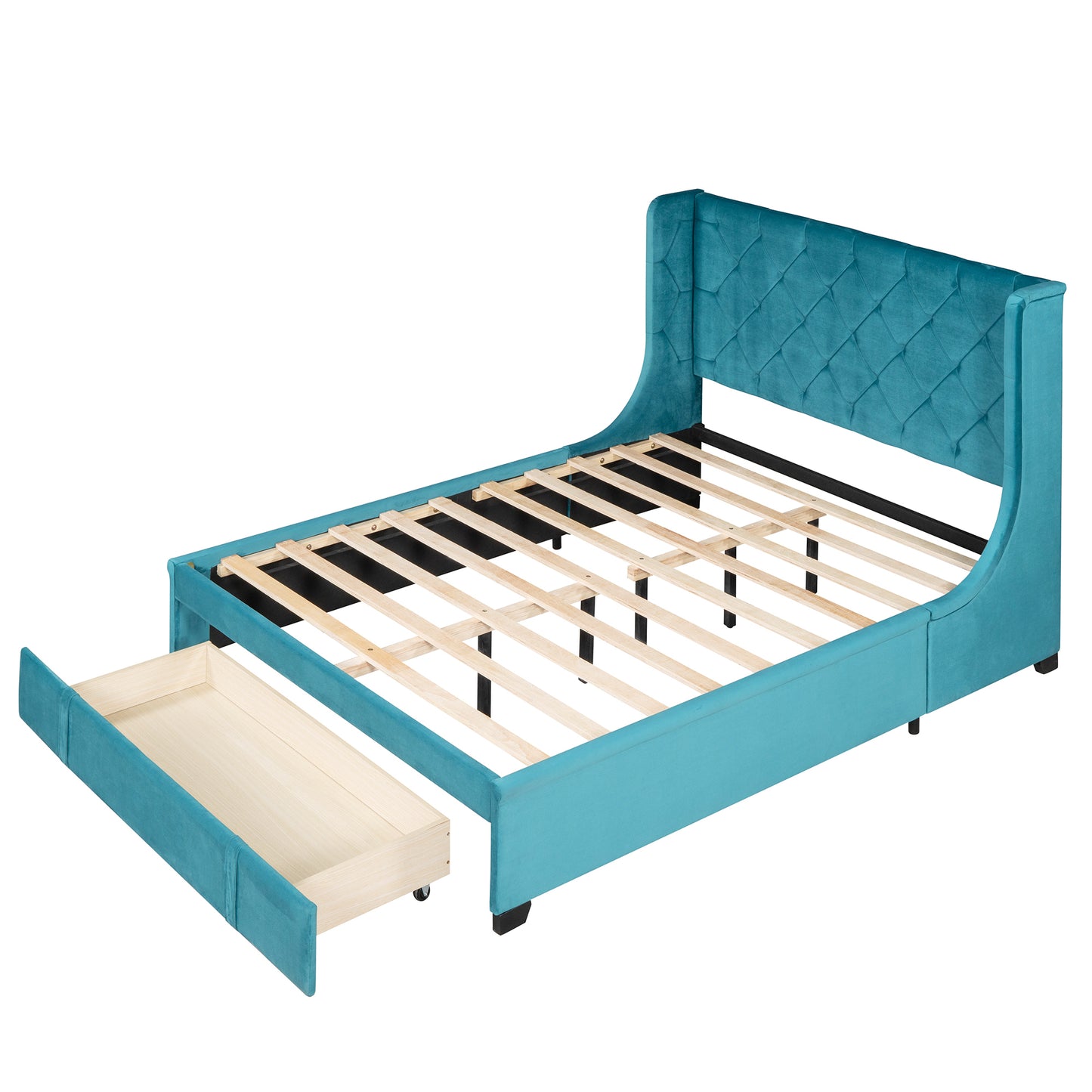 Regal Queen Size Velvet Storage Bed - Blue