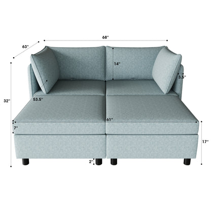 Keen Loveseat  With Ottoman - Blue