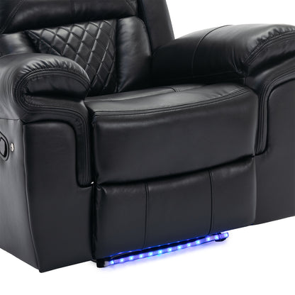 Milo Manual Recliner Chair with LED Light Strip - Black