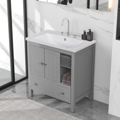 Wooden Bathroom Vanity with Ceramic Sink - Gray