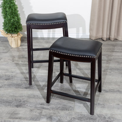 Viva Counter Stool, Espresso Finish, Black Leather Seat